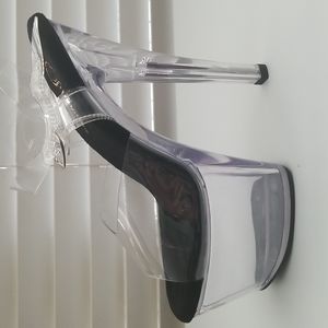 Pleasers 3 inch Platform 6 inch heel Clear with Strap and Black Bottoms Size 8